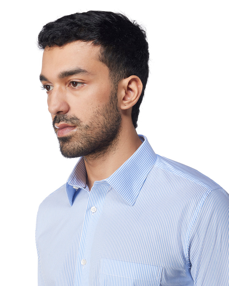 Blue & White Stretch Poplin Striped Shirt