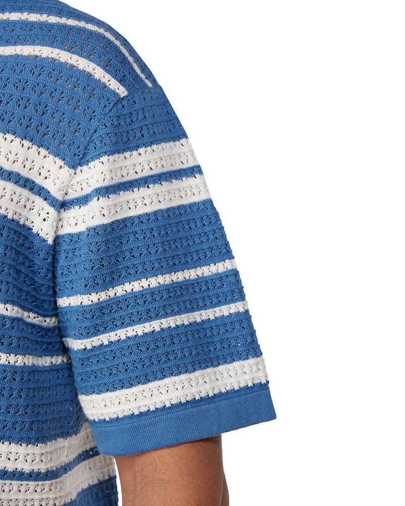 Blue & White Half-Sleeve Flat Knit Striped Shirt