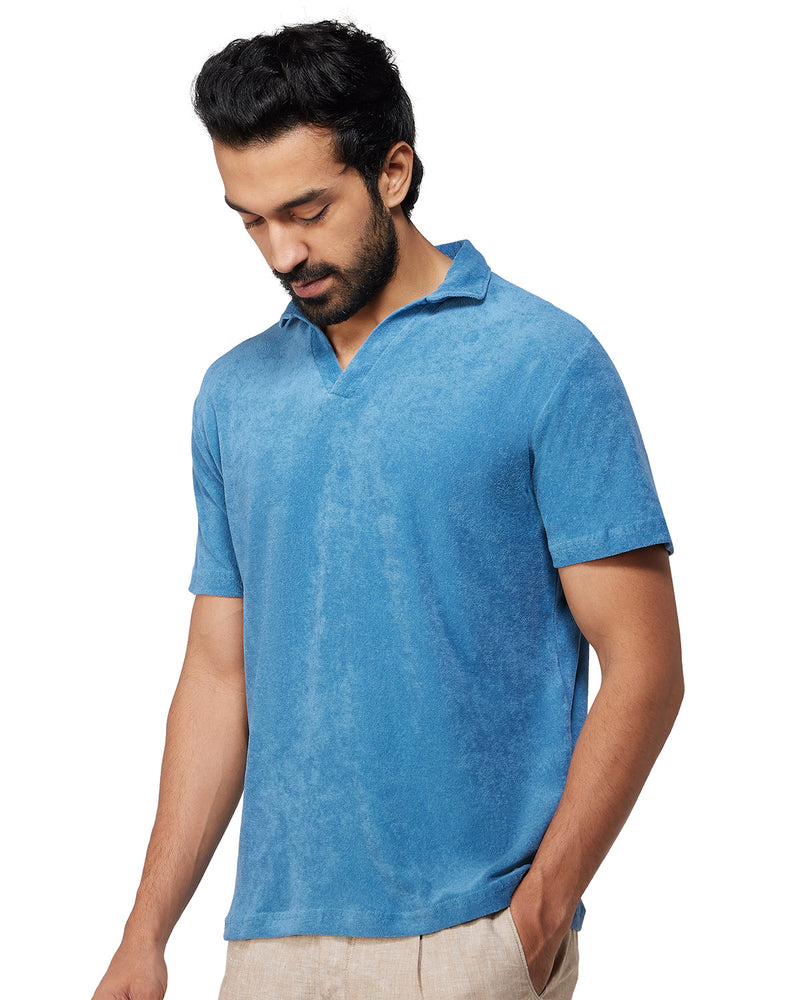 Signature Terry Towel Polo T-Shirt - Blue