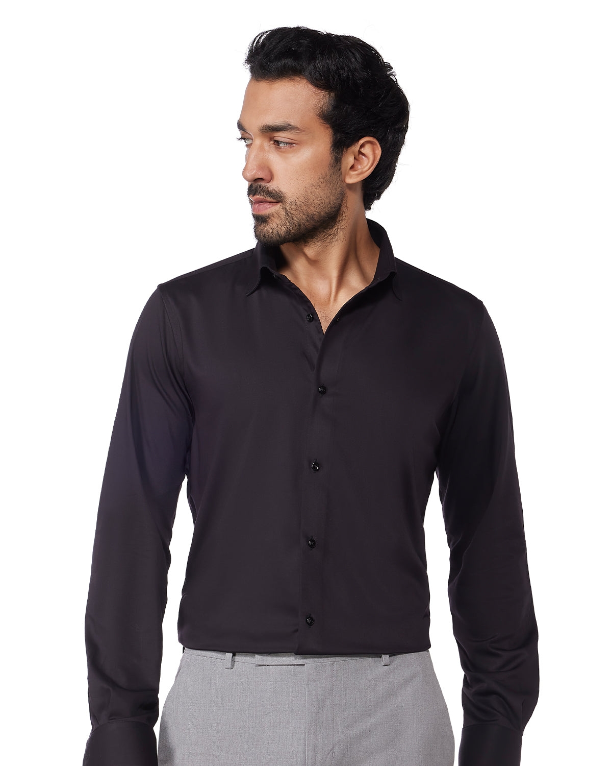 Black Smooth Cotton Poplin Shirt