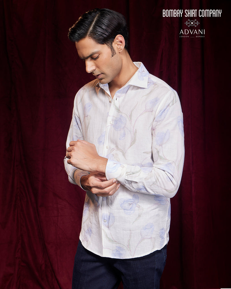 BSC x ALB | Terrace Cotton Linen Printed Shirt - Blue