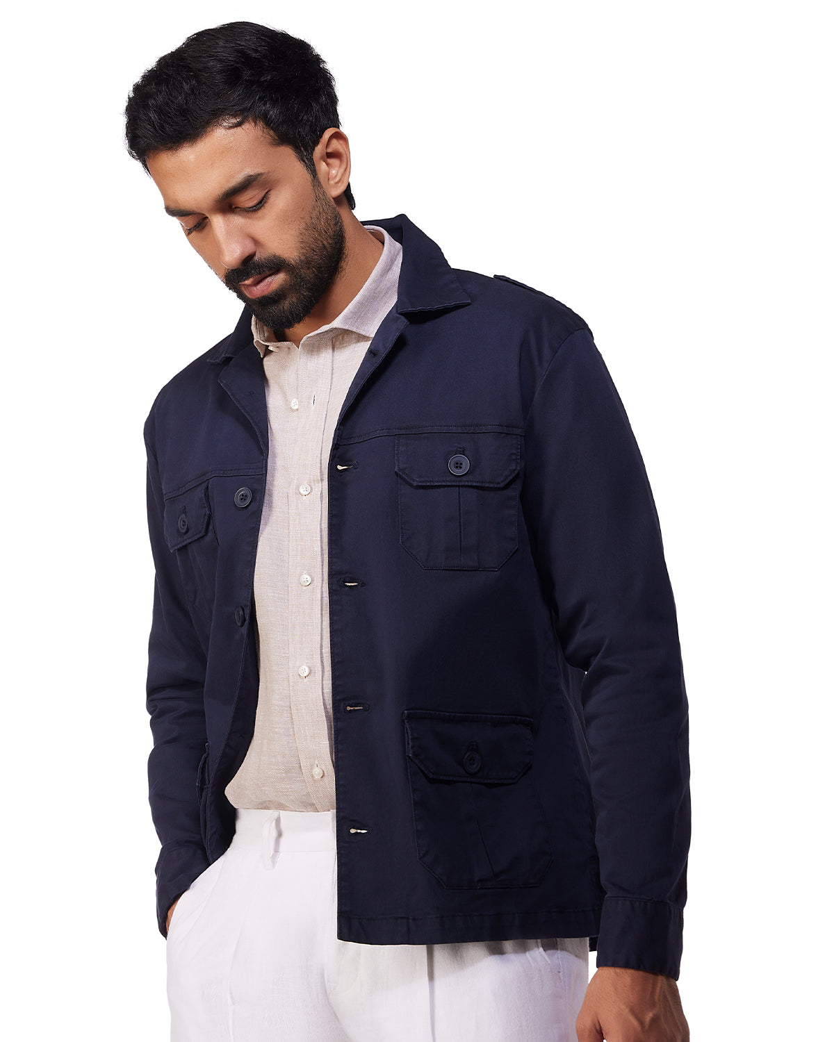 Ashcroft Washed Twill Shacket - Navy