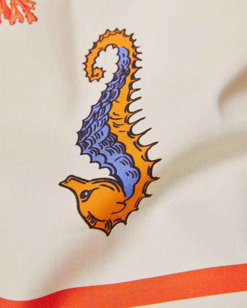 Ecru & Orange Half-Sleeve Seahorse Printed Shirt
