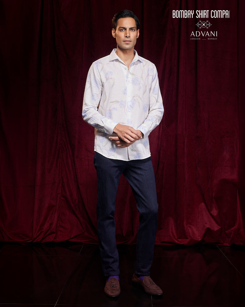BSC x ALB | Terrace Cotton Linen Printed Shirt - Blue