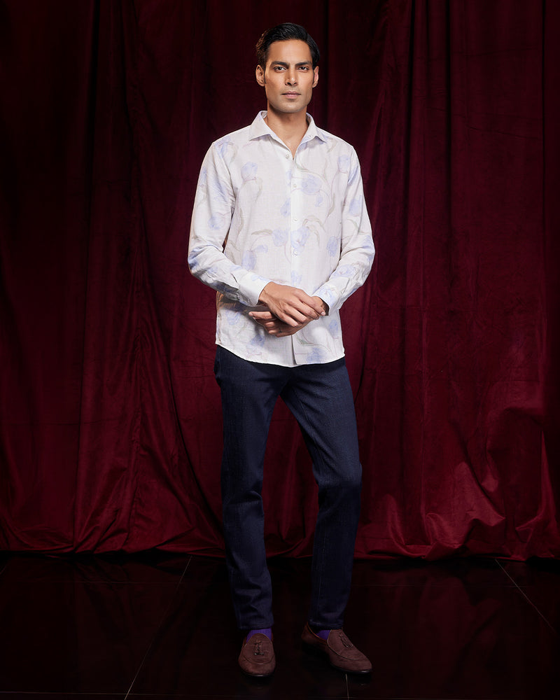 BSC x ALB | Terrace Cotton Linen Printed Shirt - Blue