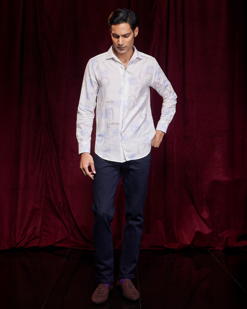 BSC x ALB | Terrace Cotton Linen Printed Shirt - Blue