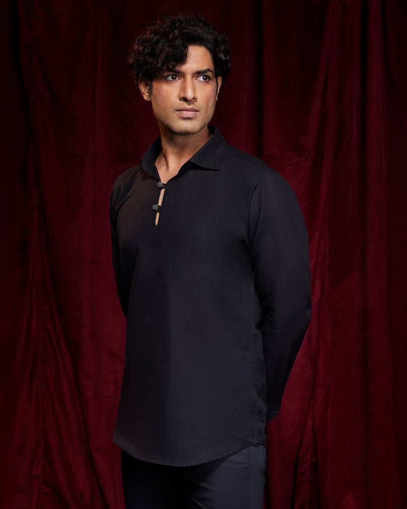 BSC x ALB | Riviera Cotton Linen Popover Shirt - Black