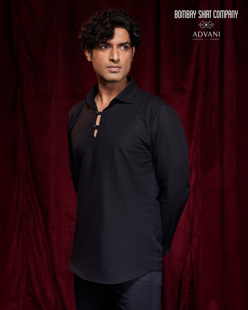 BSC x ALB | Riviera Cotton Linen Popover Shirt - Black