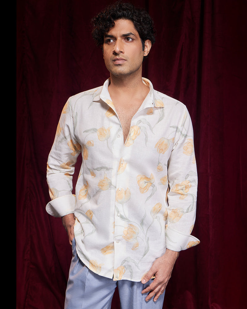 BSC x ALB | Terrace Cotton Linen Printed Shirt - Yellow