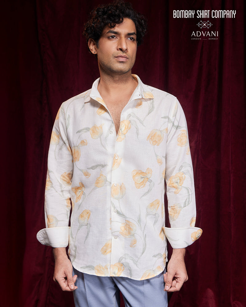 BSC x ALB | Terrace Cotton Linen Printed Shirt - Yellow