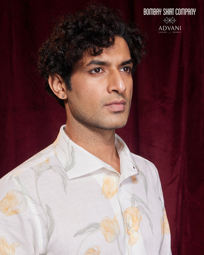 BSC x ALB | Terrace Cotton Linen Printed Shirt - Yellow