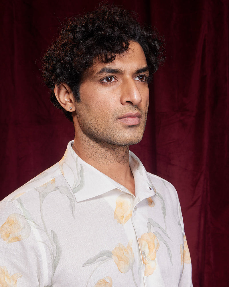 BSC x ALB | Terrace Cotton Linen Printed Shirt - Yellow