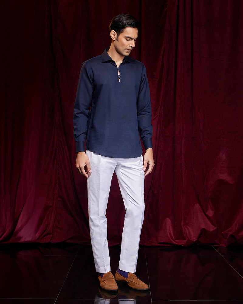 BSC x ALB | Riviera Cotton Linen Popover Shirt - Navy