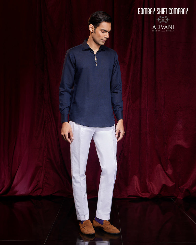 BSC x ALB | Riviera Cotton Linen Popover Shirt - Navy
