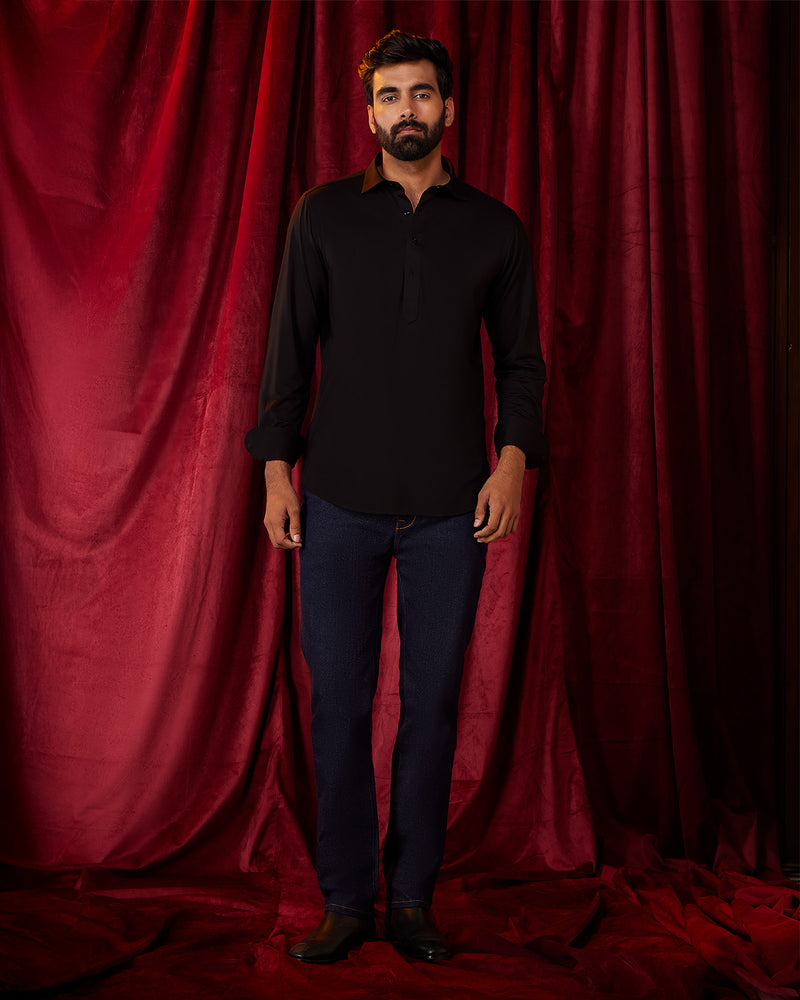 BSC x ALB | Monte Carlo Popover Stretch Knit Shirt - Black