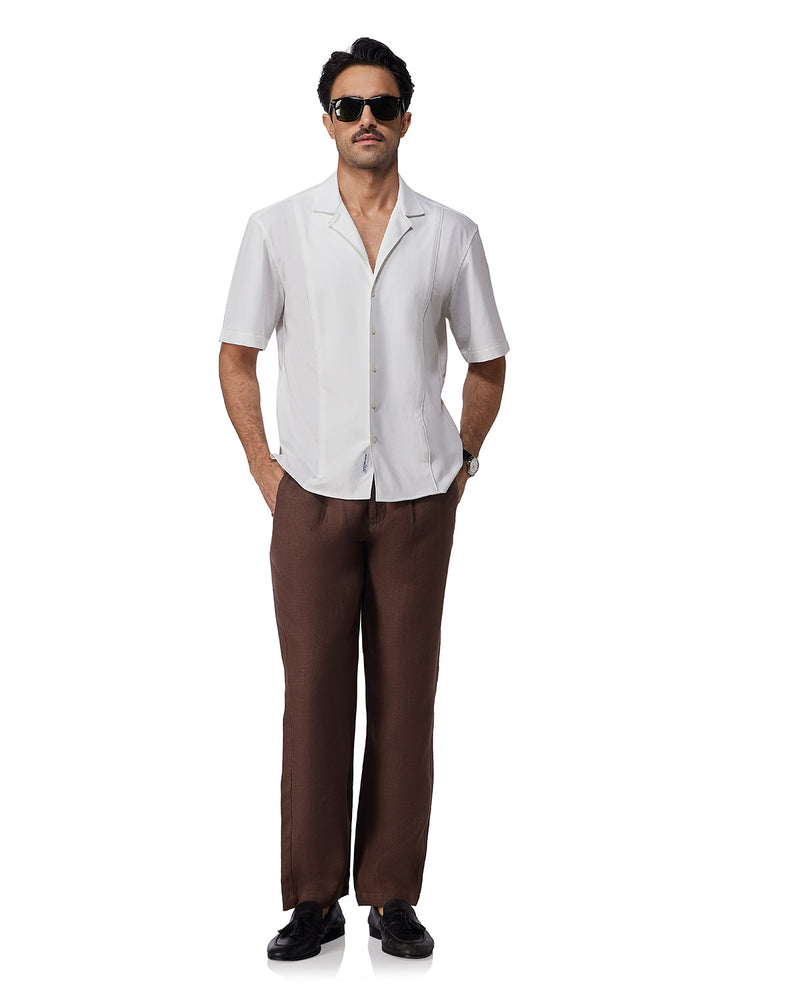 White Half-Sleeve Cut & Sew Stretch Knit Shirt