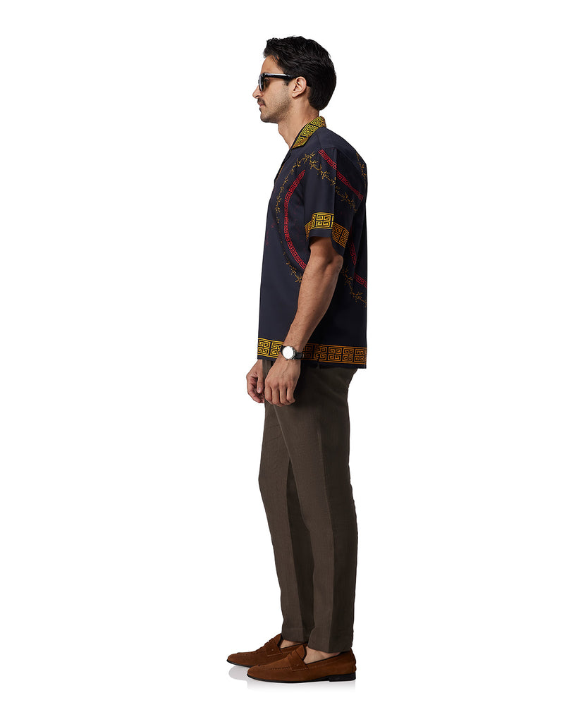 Black & Ochre Half-Sleeve Printed Shirt