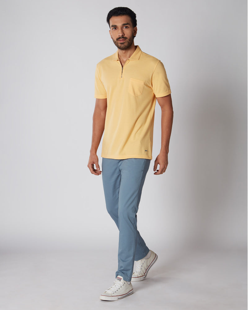 Signature Zipper Polo T-Shirt - Yellow