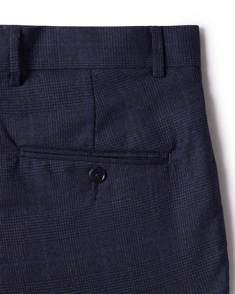 Veritas Merino Wool Checked Dress Pants - Blue
