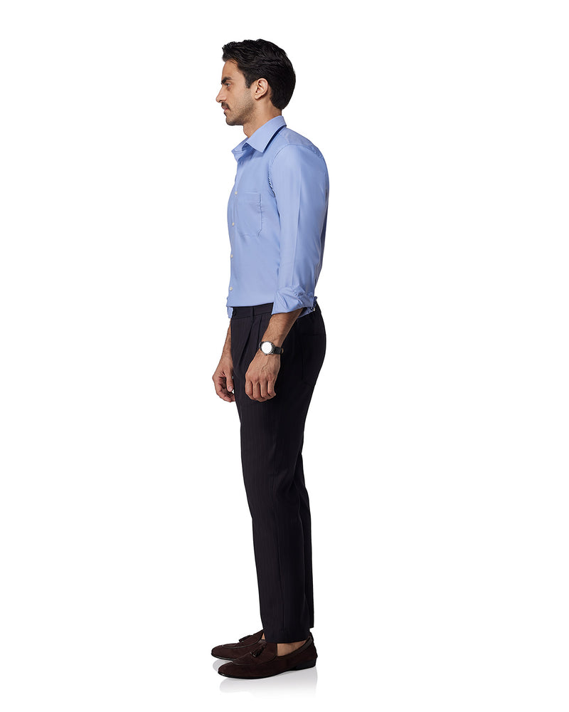 Blue Cotton Blend Twill Shirt