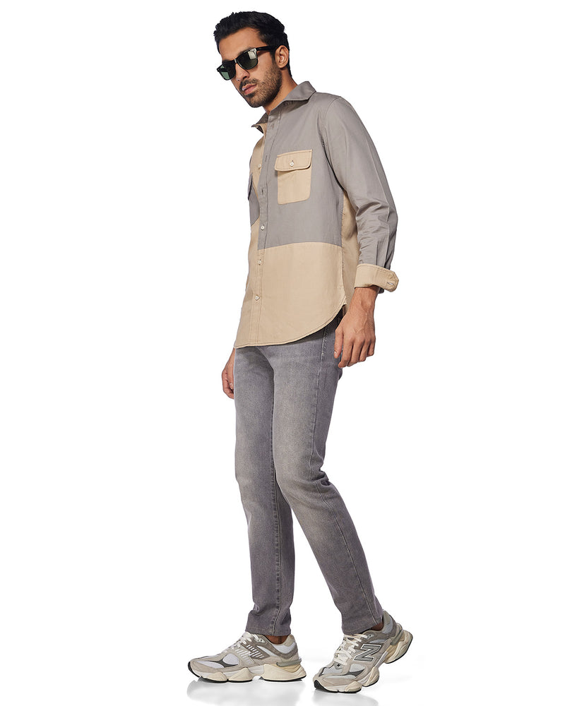 Beige Cut & Sew Twill Shirt