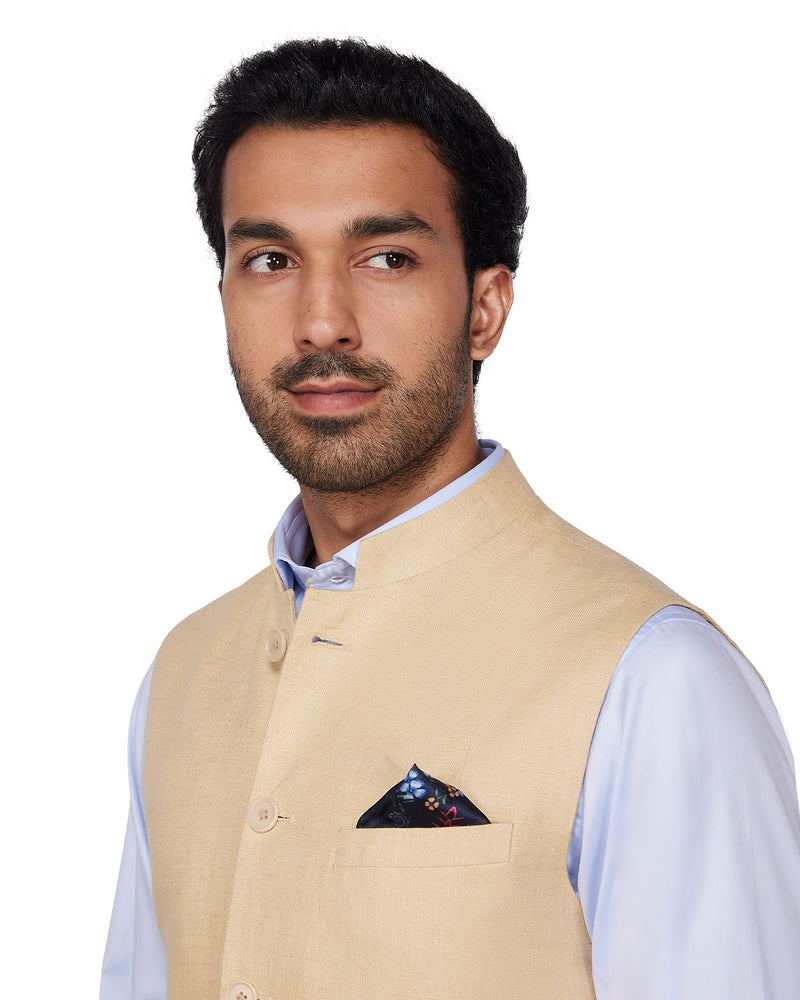 Sandstone Linen Nehru Jacket - Beige