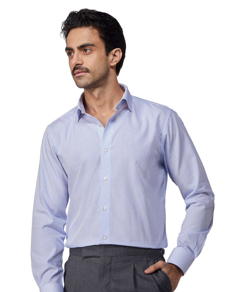 Blue & White Cotton Striped Shirt