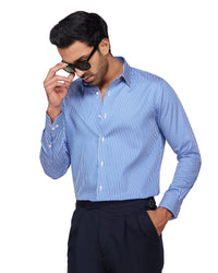 Dark Blue Satin Striped Shirt
