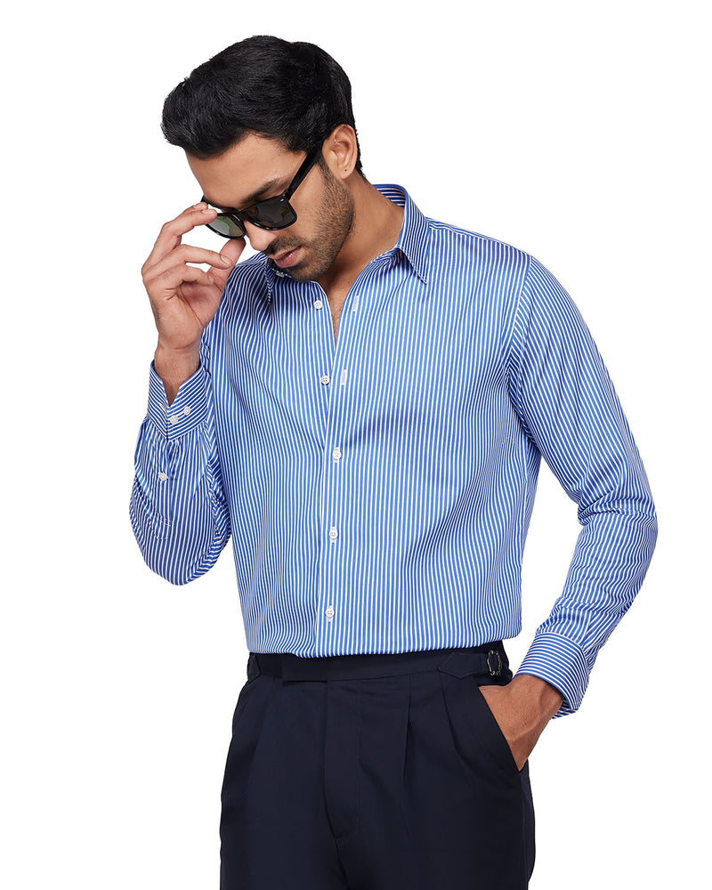Dark Blue Satin Striped Shirt
