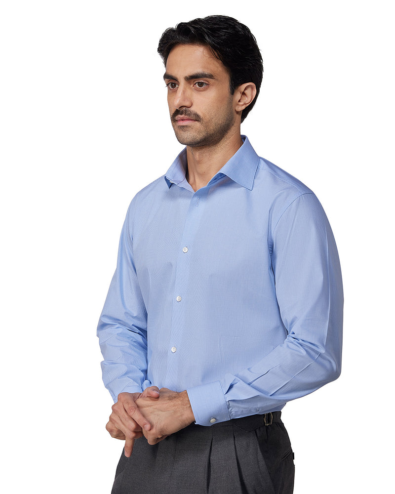 Light Blue Cotton Micro-Checked Shirt