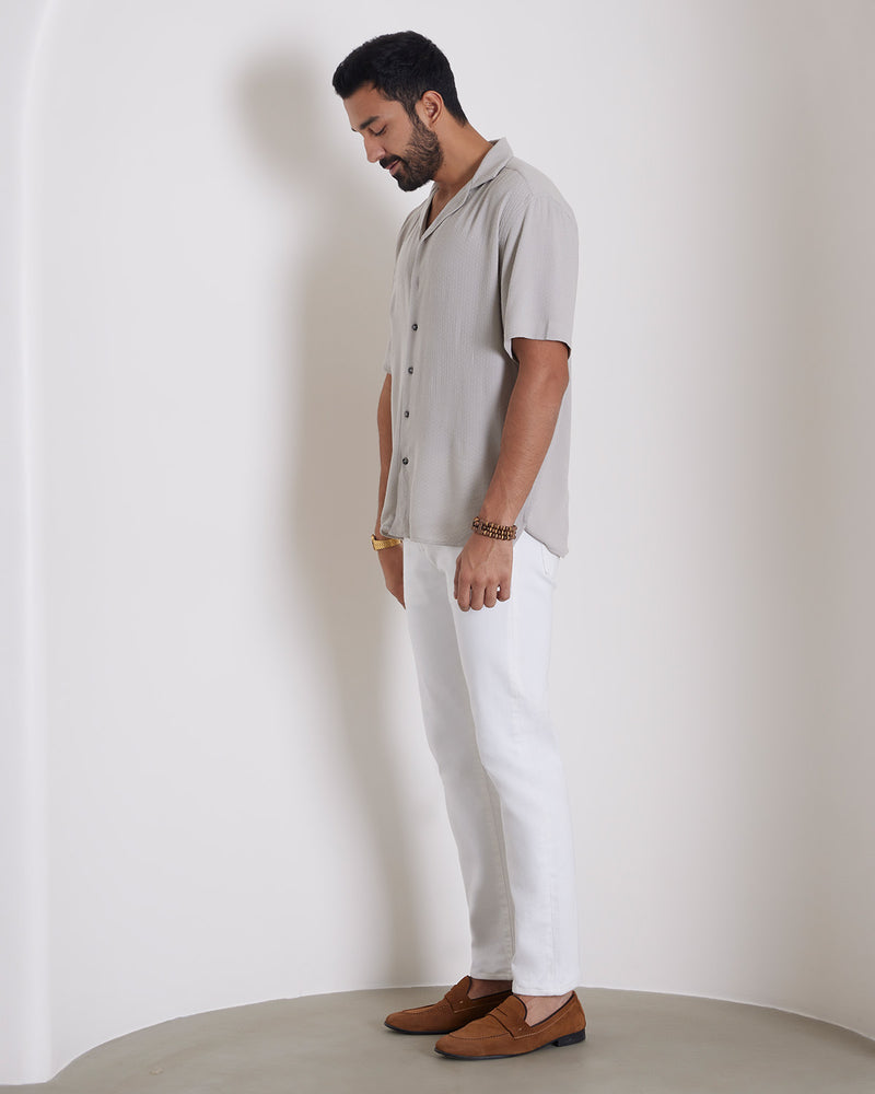 Grey Half-Sleeve Rayon Dobby Shirt