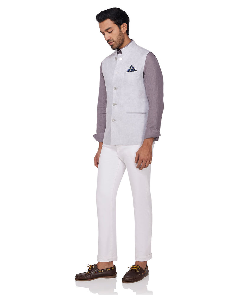 Gale Linen Nehru Jacket - Light Grey