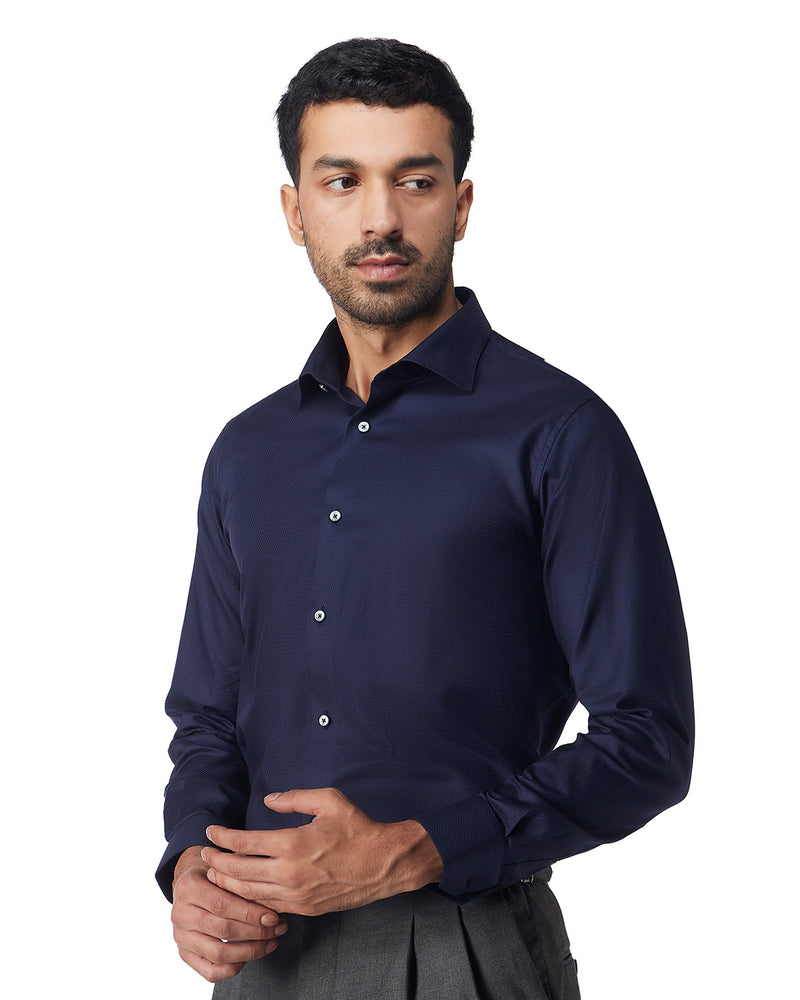 Navy Blue Cross-Dobby Shirt