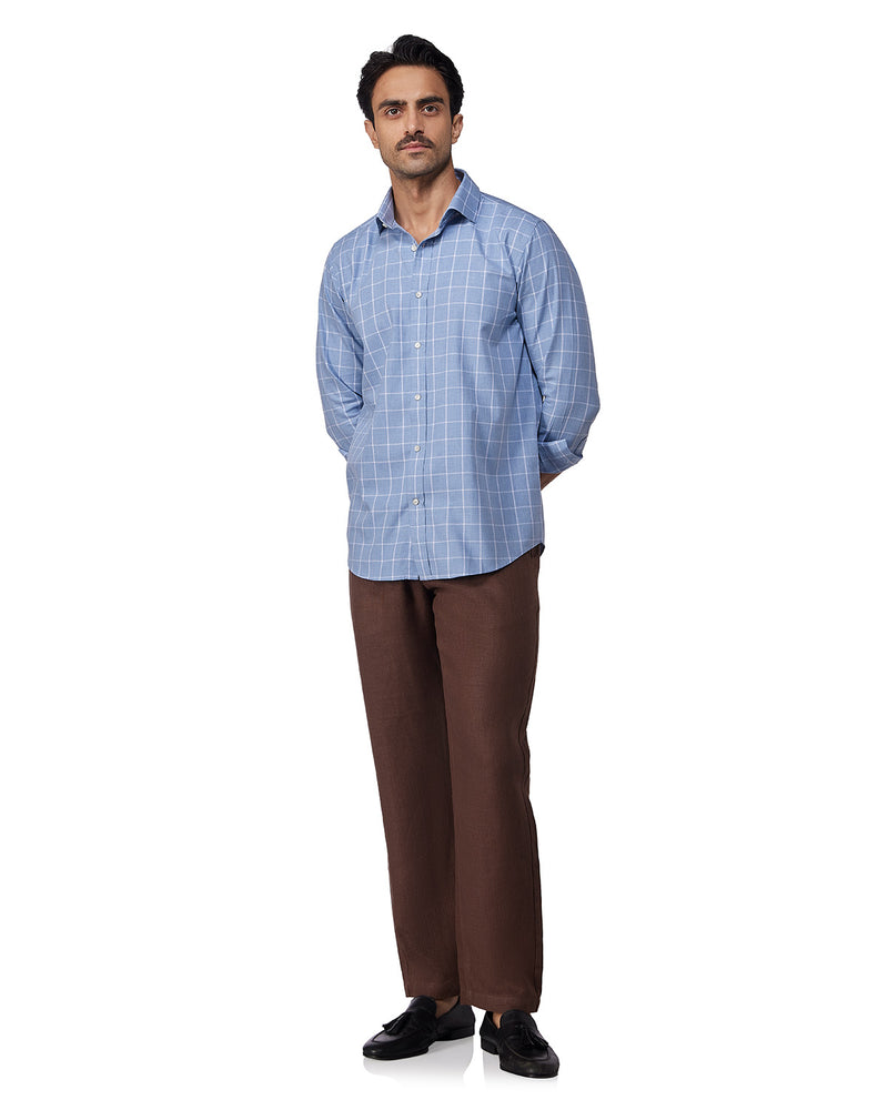Blue & White Twill Checked Shirt
