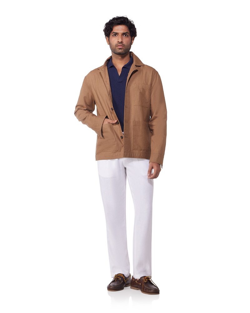 Aven Cotton Linen Shacket - Light Khaki