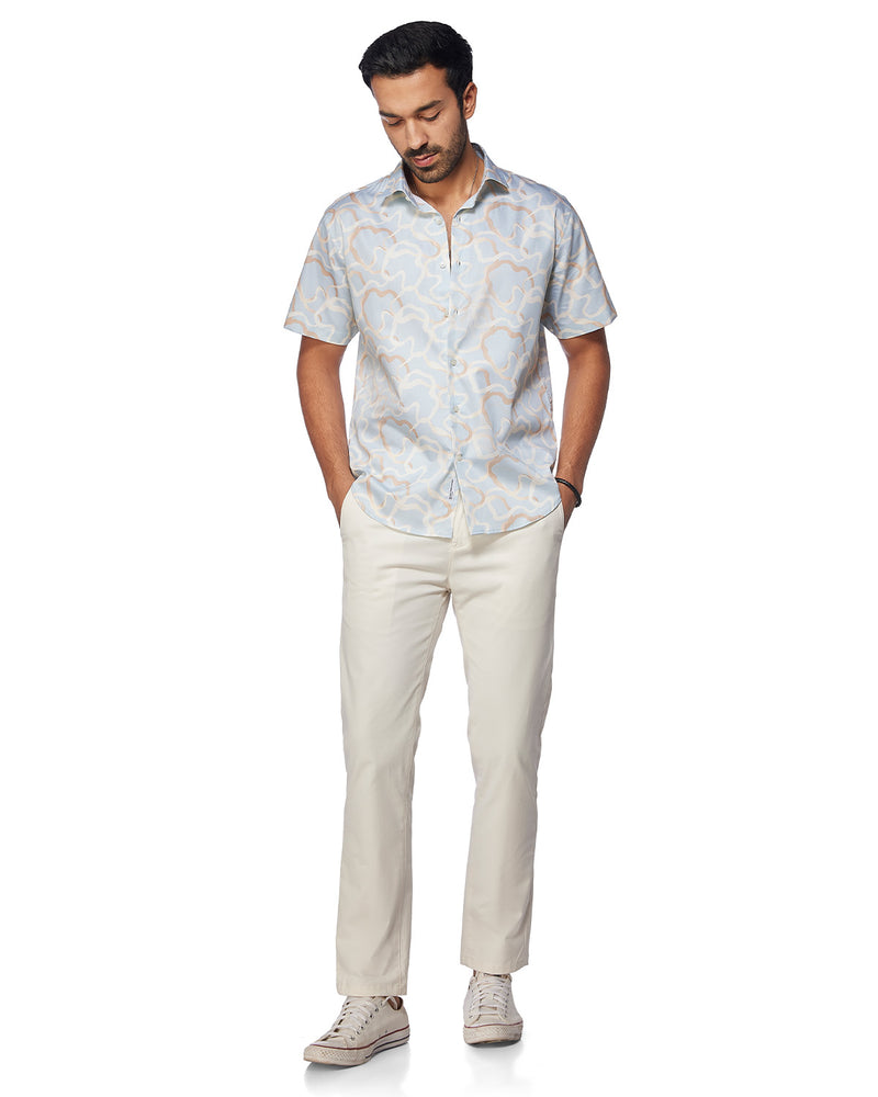 Beige & Blue Line Printed Shirt