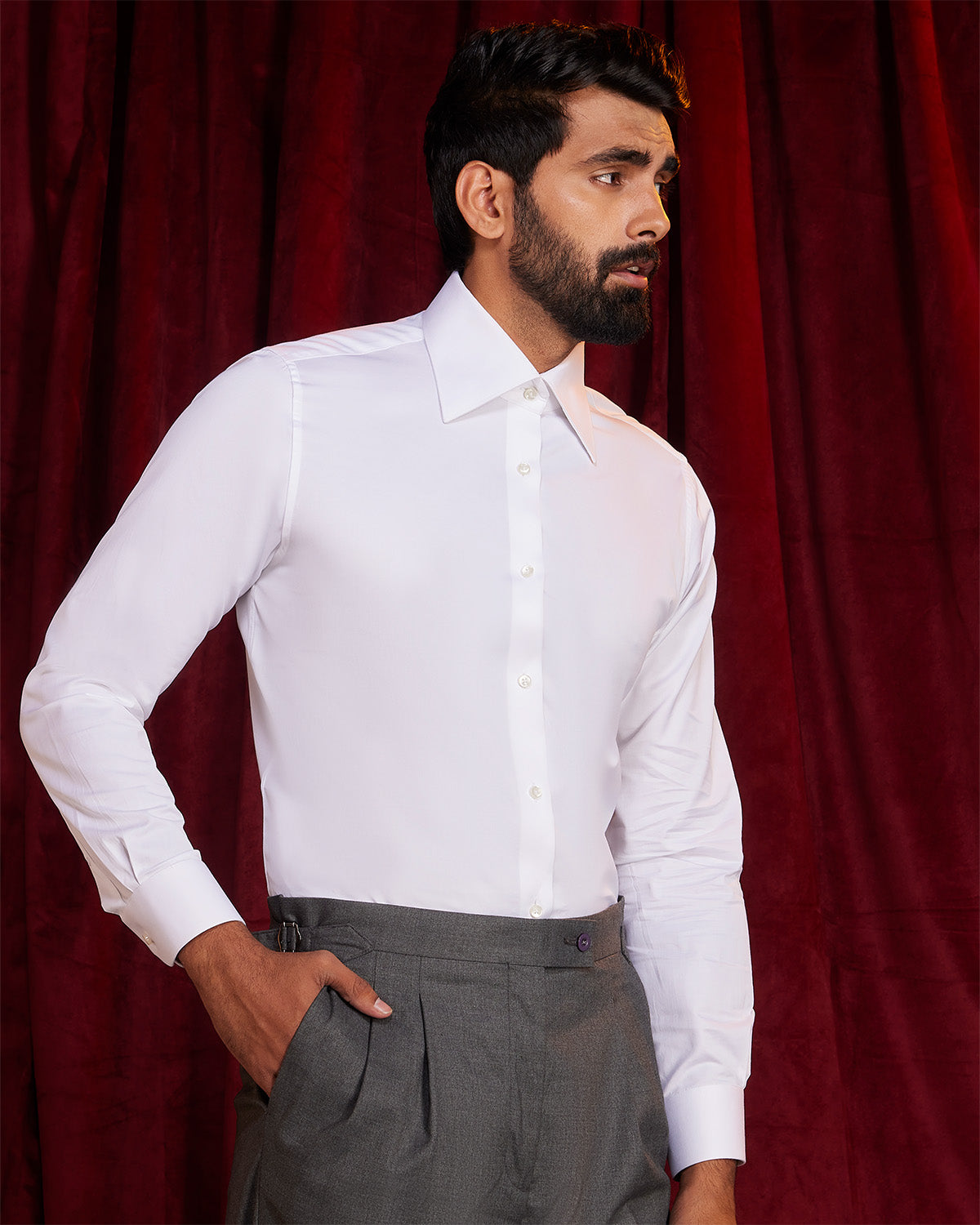 BSC x ALB | Sexton Collar Satin Shirt - White