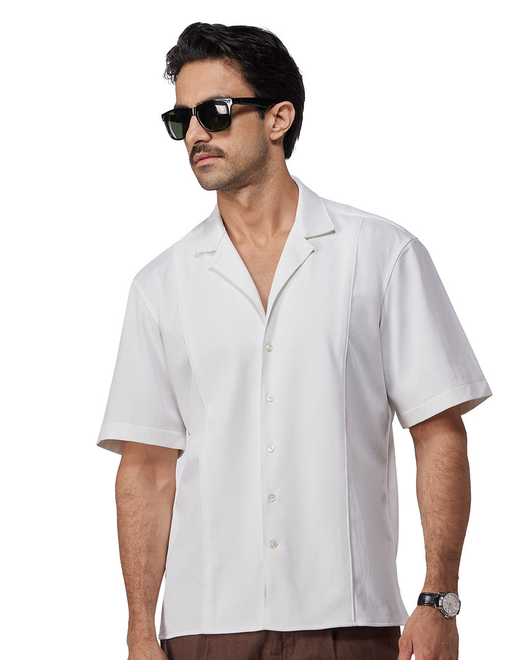 White Half-Sleeve Cut & Sew Stretch Knit Shirt