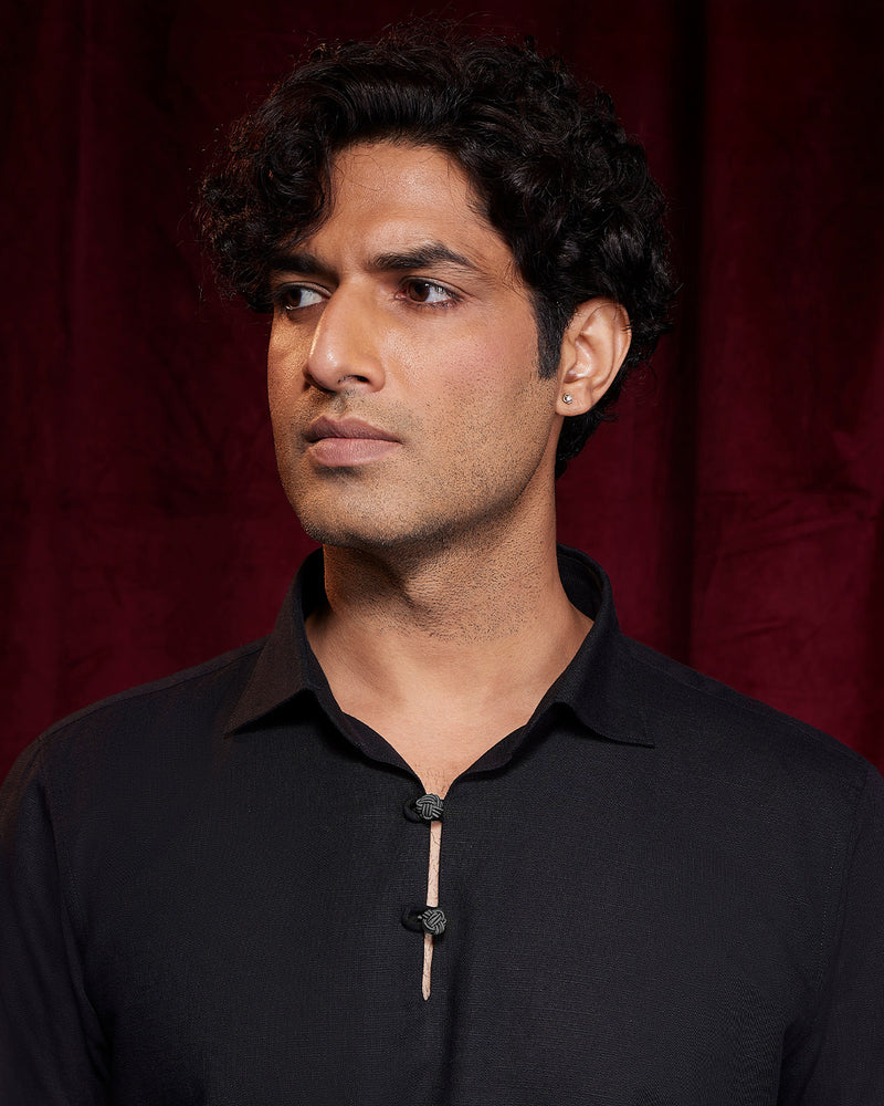 BSC x ALB | Riviera Cotton Linen Popover Shirt - Black