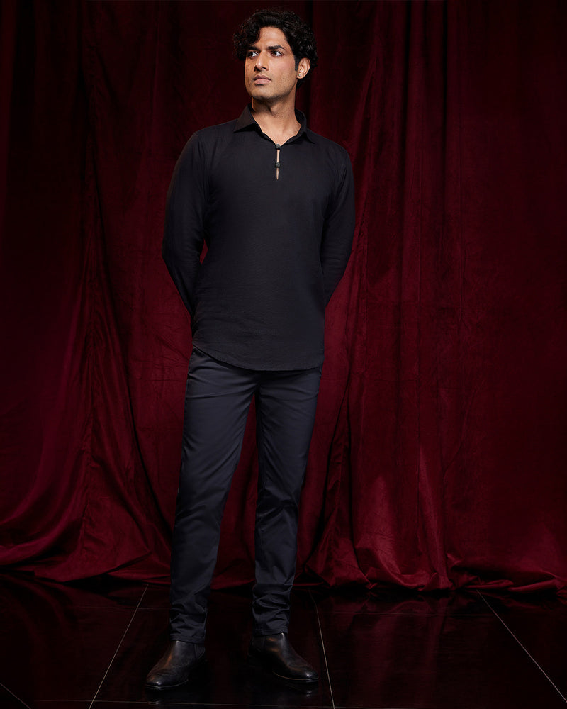 BSC x ALB | Riviera Cotton Linen Popover Shirt - Black