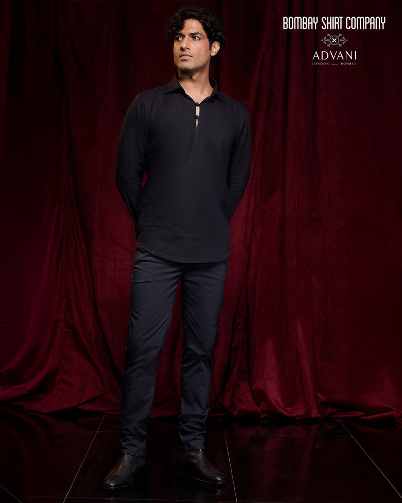 BSC x ALB | Riviera Cotton Linen Popover Shirt - Black