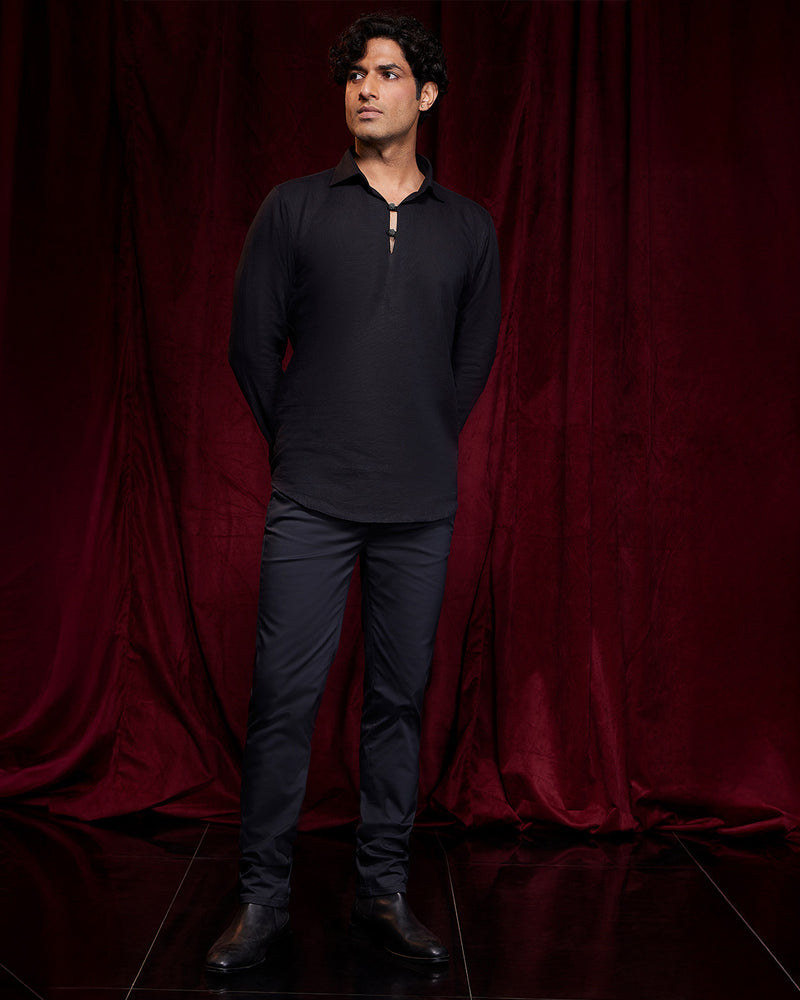 BSC x ALB | Riviera Cotton Linen Popover Shirt - Black
