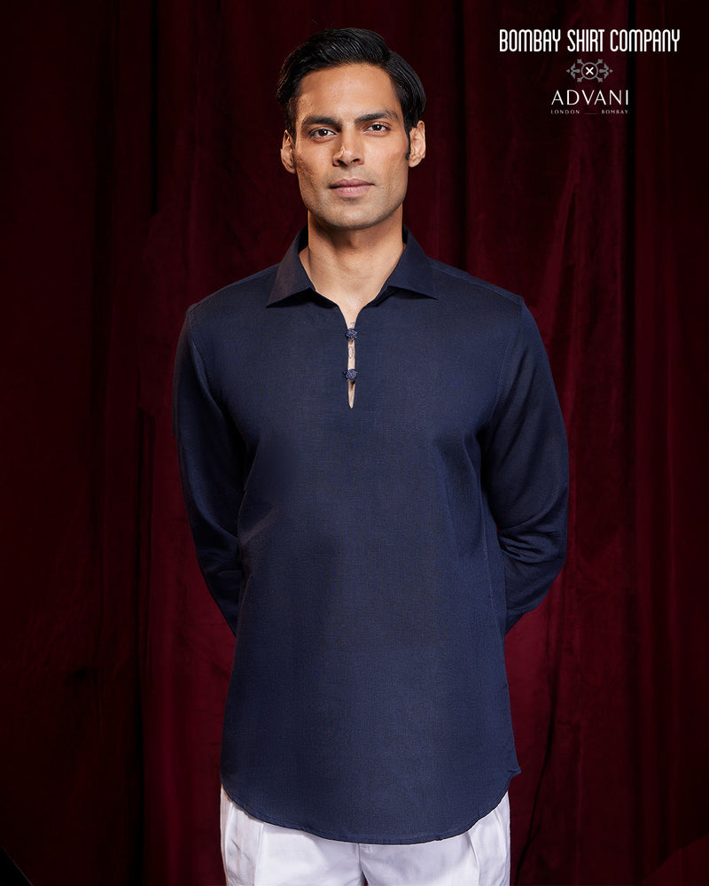 BSC x ALB | Riviera Cotton Linen Popover Shirt - Navy
