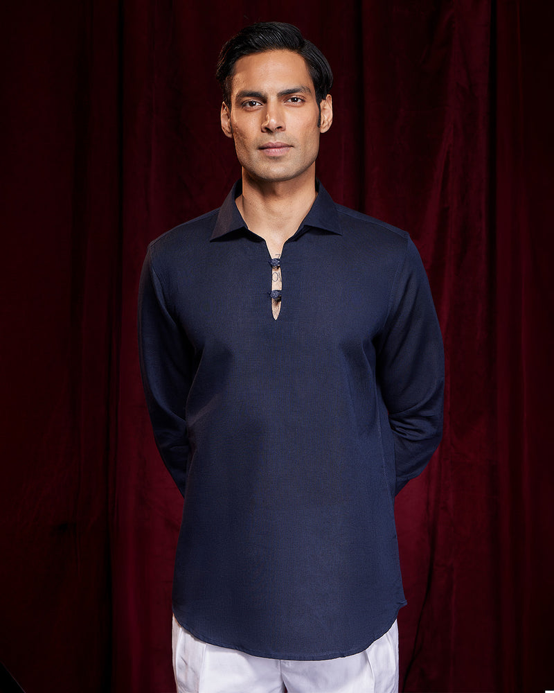 BSC x ALB | Riviera Cotton Linen Popover Shirt - Navy