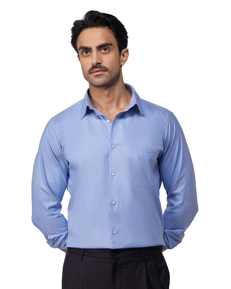 Blue Cotton Blend Twill Shirt