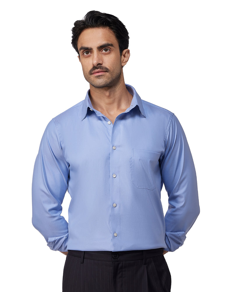 Blue Cotton Blend Twill Shirt