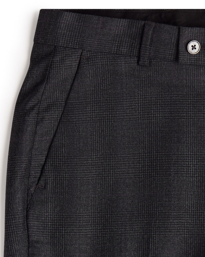 Veritas Merino Wool Glen Plaid Checked Dress Pants - Dark Grey