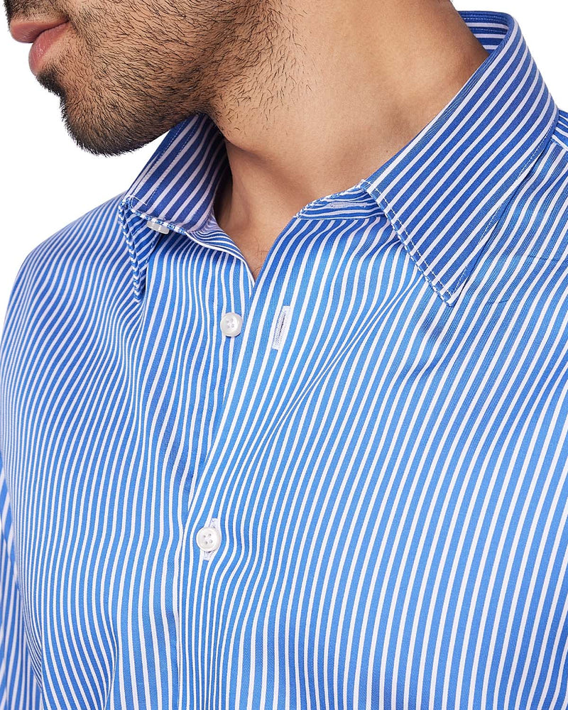 Dark Blue Satin Striped Shirt