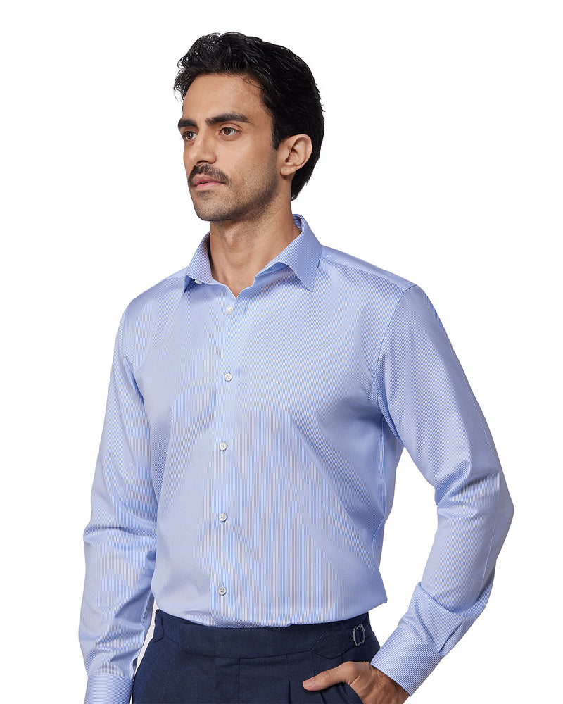 Blue & White Twill Striped Shirt