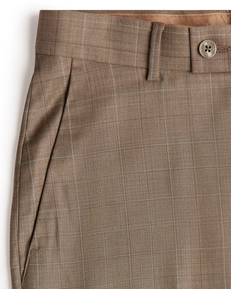 Veritas Merino Wool Checked Dress Pants - Beige